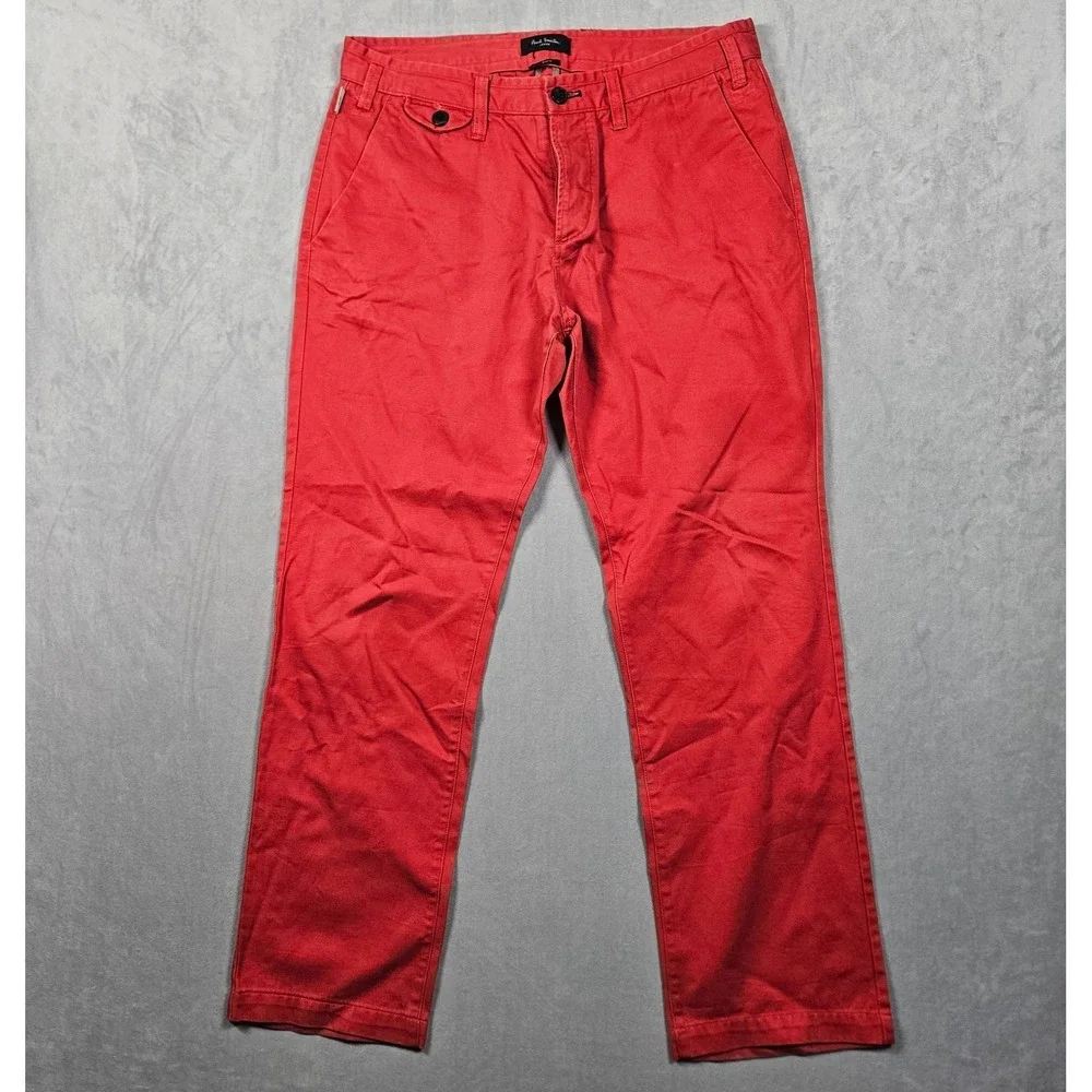 Paul Smith Jeans Pants Mens 34x29 Red Flat Front Chino‎ Trousers Slash Pockets